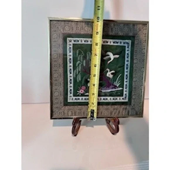 Vintage Framed Asian Silk Embroidered Art Pair Birds Flowers Wall‎ Decor